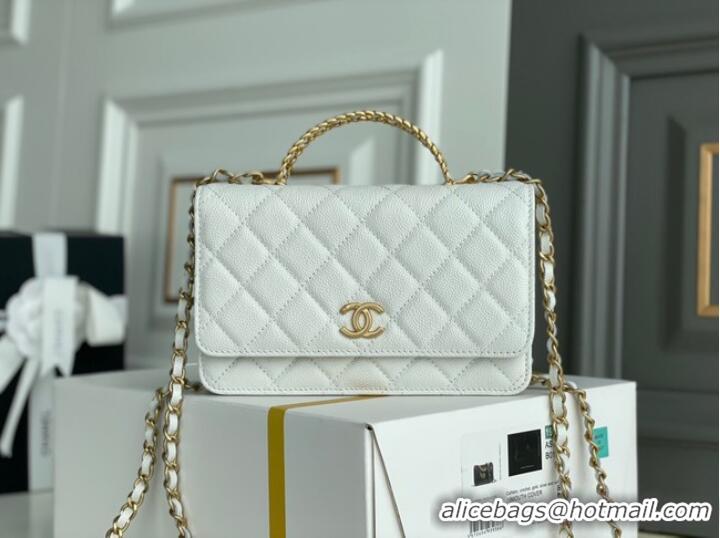 Top Quality Chanel MINI FLAP BAG CLUTCH WITH CHAIN Gold-Tone Metal 22SS white