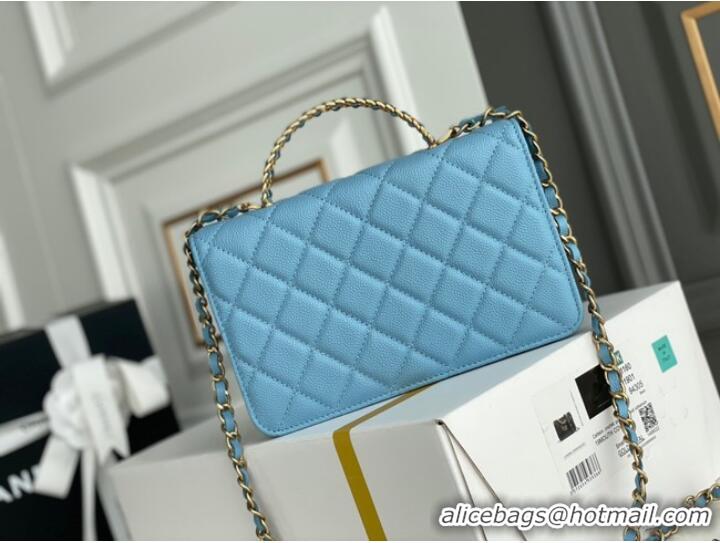 Top Design Chanel MINI FLAP BAG CLUTCH WITH CHAIN Gold-Tone Metal 22SS sky blue