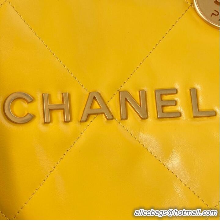 Top Quality CHANEL 22 HANDBAG Shiny Calfskin & Gold-Tone Metal AS3261 yellow