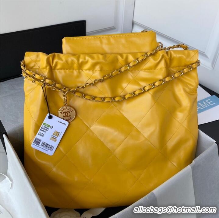 Top Quality CHANEL 22 HANDBAG Shiny Calfskin & Gold-Tone Metal AS3261 yellow