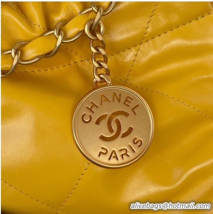 Top Quality CHANEL 22 HANDBAG Shiny Calfskin & Gold-Tone Metal AS3261 yellow