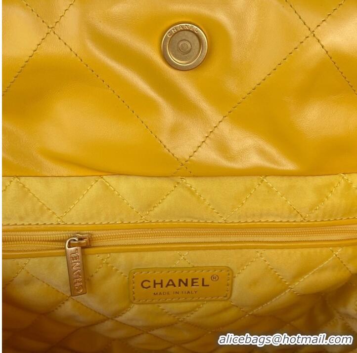 Top Quality CHANEL 22 HANDBAG Shiny Calfskin & Gold-Tone Metal AS3261 yellow