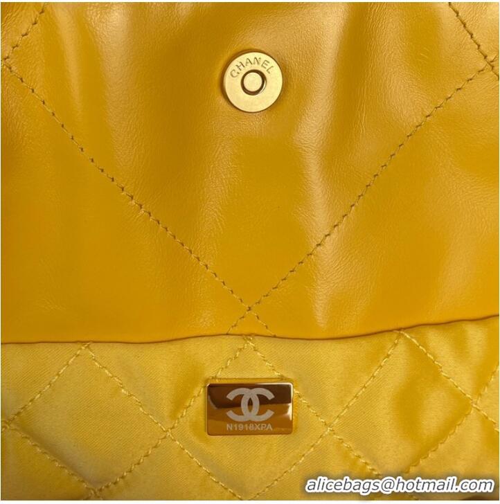 Top Quality CHANEL 22 HANDBAG Shiny Calfskin & Gold-Tone Metal AS3261 yellow