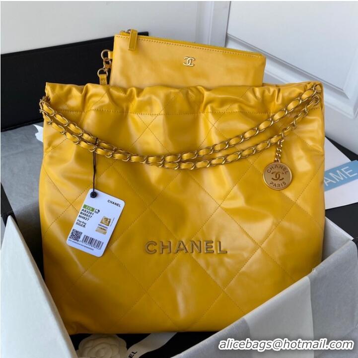 Top Quality CHANEL 22 HANDBAG Shiny Calfskin & Gold-Tone Metal AS3261 yellow