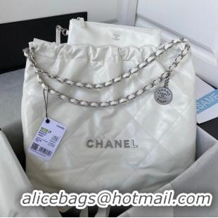 Luxury Cheap CHANEL 22 HANDBAG Calfskin & Silver-Tone Metal AS3261 White