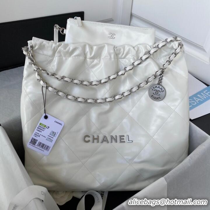 Luxury Cheap CHANEL 22 HANDBAG Calfskin & Silver-Tone Metal AS3261 White