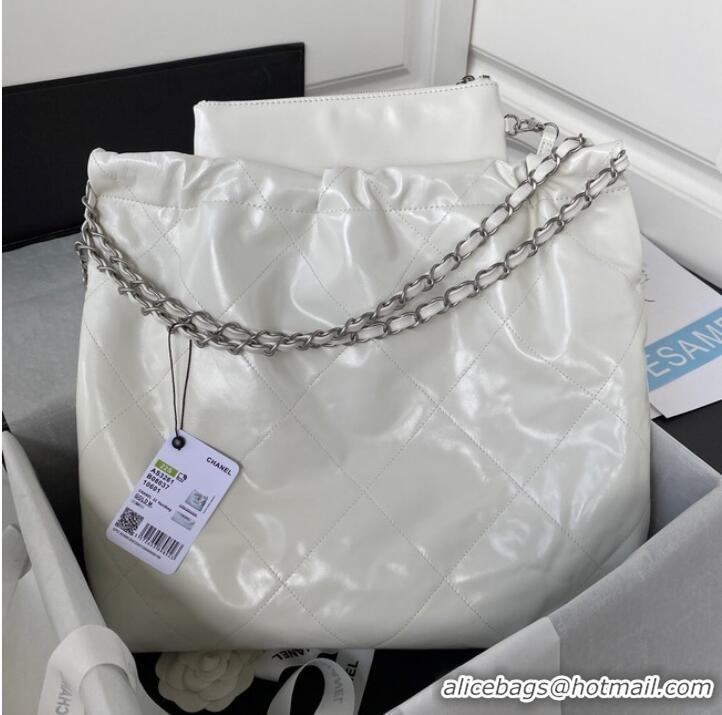 Luxury Cheap CHANEL 22 HANDBAG Calfskin & Silver-Tone Metal AS3261 White