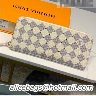 Grade Louis Vuitton Damier Azur Canvas Studded Clemence Long Zipped Wallet N60252