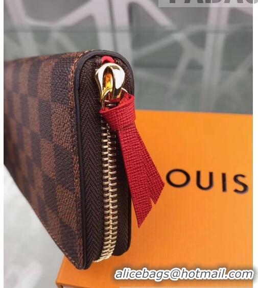 Most Popular Louis Vuitton Damier Ebene coated canvas Clémence Wallet N60534 Red 2020