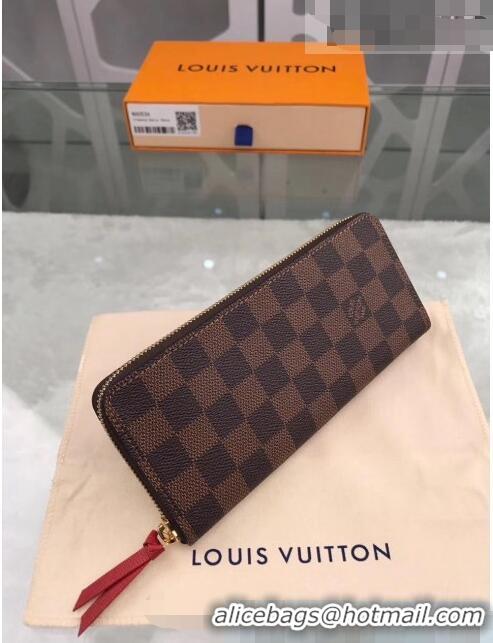 Most Popular Louis Vuitton Damier Ebene coated canvas Clémence Wallet N60534 Red 2020