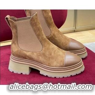 Luxury Chanel Suede Ankle Chelsea Boots Brown 2081254