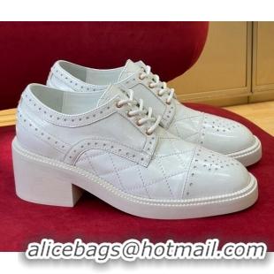 Good Quality Chanel Shiny Calfskin Lace-ups Pumps 4cm G39210 White 081257