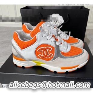 Classic Hot Chanel Fabric and Leather Sneakers G39066 Orange 081258