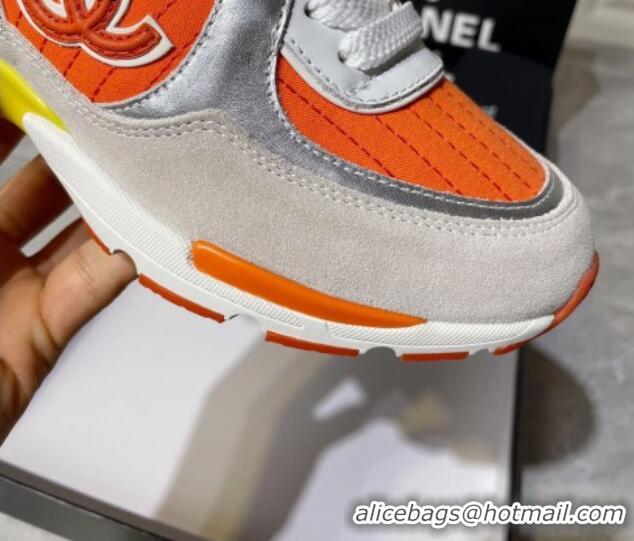 Classic Hot Chanel Fabric and Leather Sneakers G39066 Orange 081258