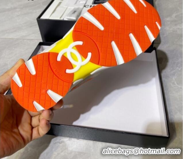 Classic Hot Chanel Fabric and Leather Sneakers G39066 Orange 081258