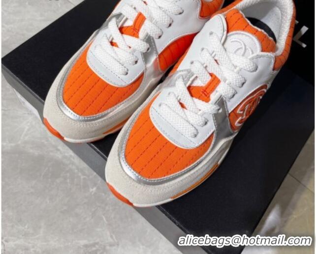 Classic Hot Chanel Fabric and Leather Sneakers G39066 Orange 081258