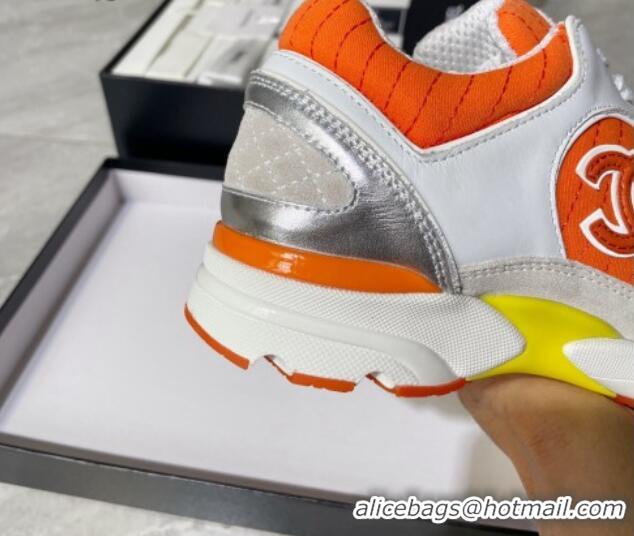 Classic Hot Chanel Fabric and Leather Sneakers G39066 Orange 081258