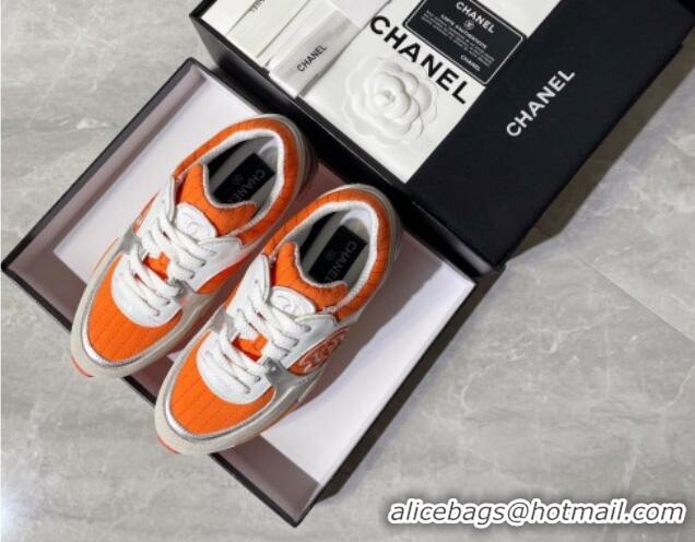 Classic Hot Chanel Fabric and Leather Sneakers G39066 Orange 081258