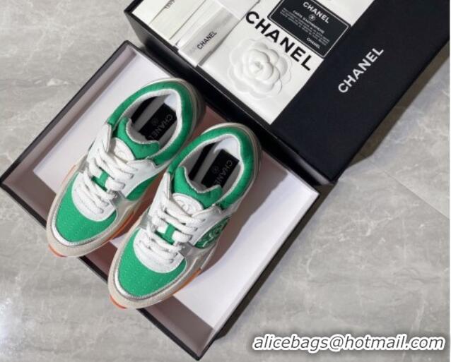 Grade Quality Chanel Fabric and Leather Sneakers G39066 Green 081260