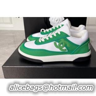 Discount Chanel Fabric Sneakers White/Green 081264