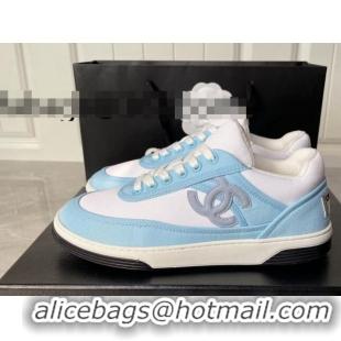 Best Product Chanel Fabric Sneakers White/Light Blue 081261