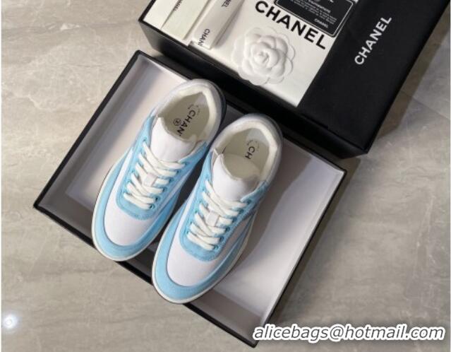 Best Product Chanel Fabric Sneakers White/Light Blue 081261