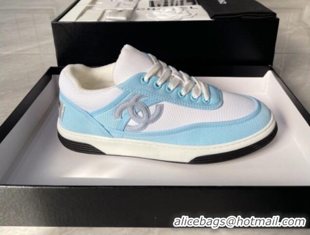 Best Product Chanel Fabric Sneakers White/Light Blue 081261