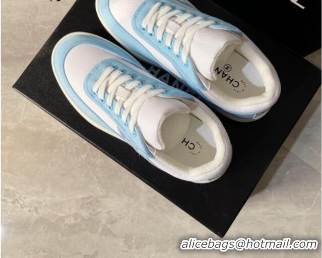 Best Product Chanel Fabric Sneakers White/Light Blue 081261