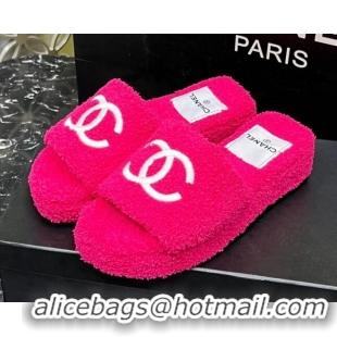 Low Price Chanel Teddycloth Platform Slide Sandals Dark Pink 2081266