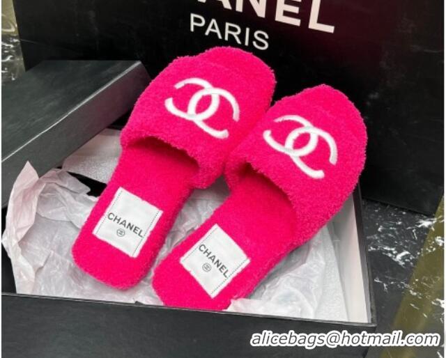 Low Price Chanel Teddycloth Platform Slide Sandals Dark Pink 2081266