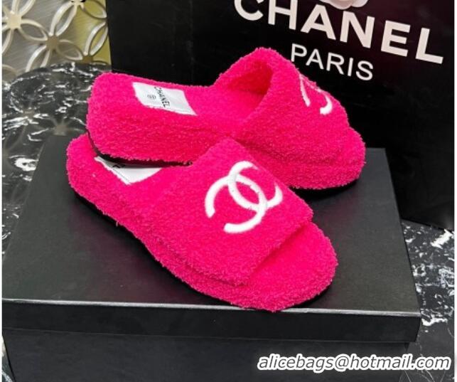 Low Price Chanel Teddycloth Platform Slide Sandals Dark Pink 2081266