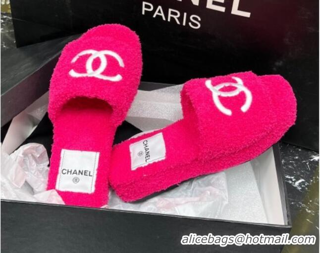 Low Price Chanel Teddycloth Platform Slide Sandals Dark Pink 2081266