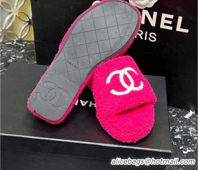 Low Price Chanel Teddycloth Platform Slide Sandals Dark Pink 2081266