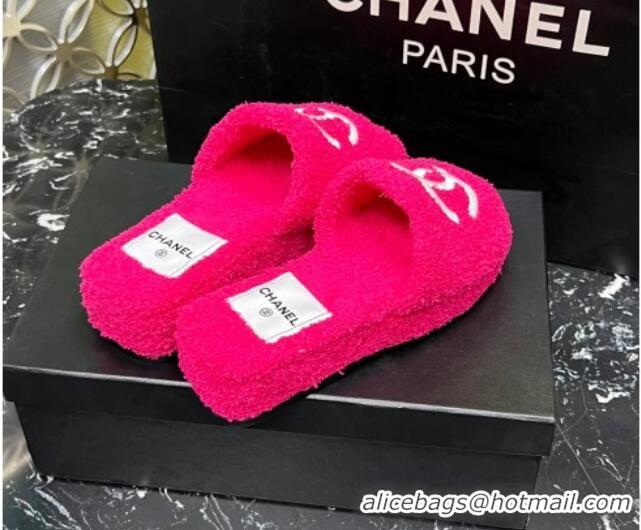 Low Price Chanel Teddycloth Platform Slide Sandals Dark Pink 2081266