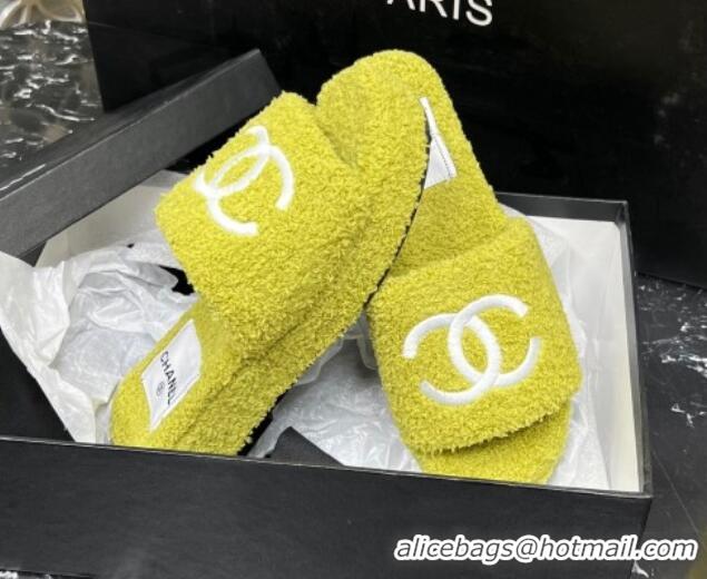 Perfect Chanel Teddycloth Platform Slide Sandals Yellow 2081267