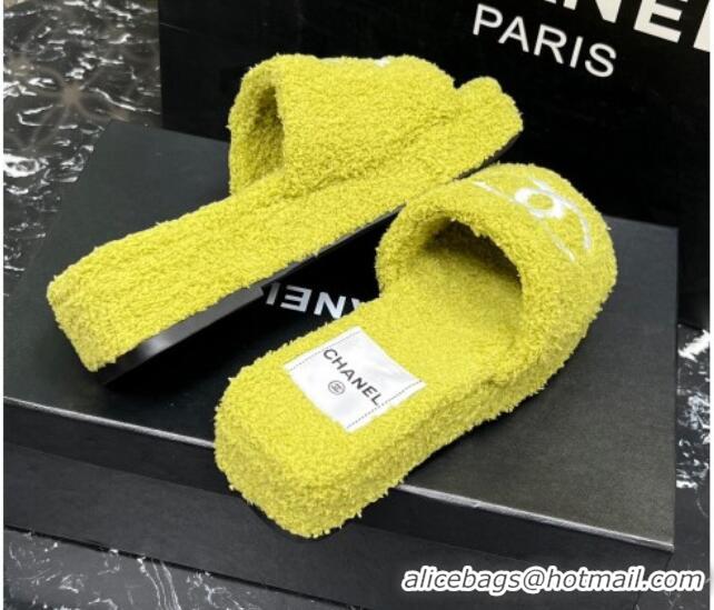 Perfect Chanel Teddycloth Platform Slide Sandals Yellow 2081267