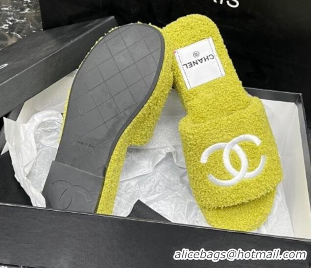 Perfect Chanel Teddycloth Platform Slide Sandals Yellow 2081267