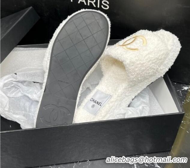 Stylish Chanel Teddycloth Platform Slide Sandals White 2081268