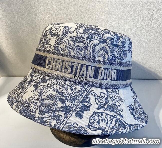 Super Quality Dior Bucket Hat in Toile de Jouy Reverse Embroidered Cotton CD1904 Light Blue 2021