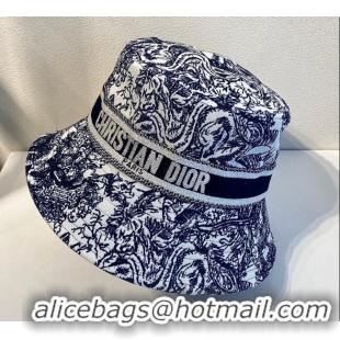 Top Design Dior Bucket Hat in Toile de Jouy Reverse Embroidered Cotton CD1904 Dark Blue 2021