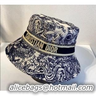 Good Product Dior Bucket Hat in Toile de Jouy Reverse Embroidered Cotton CD1904 Black 2021