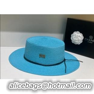 Popular Dior Straw Wide Brim Hat DH31405 Sky Blue 2022