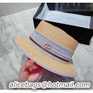 Cheapest Dior Straw Wide Brim Hat 040151 Beige/Blue 2022