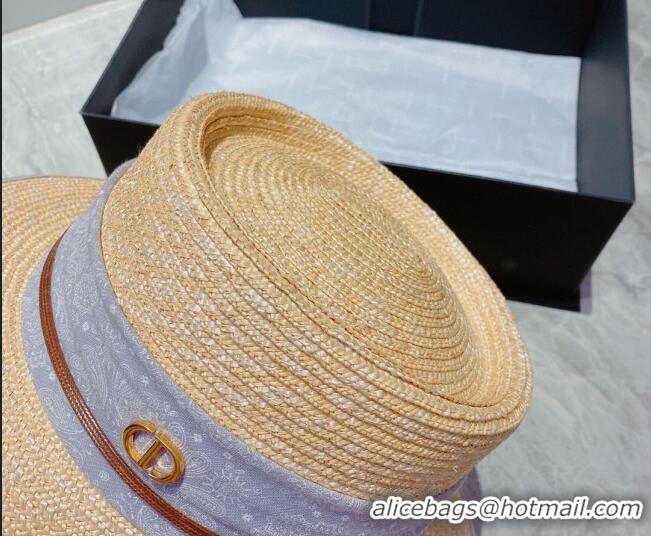 Cheapest Dior Straw Wide Brim Hat 040151 Beige/Blue 2022