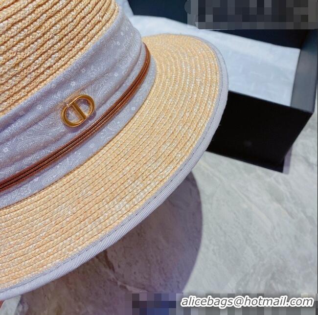 Cheapest Dior Straw Wide Brim Hat 040151 Beige/Blue 2022