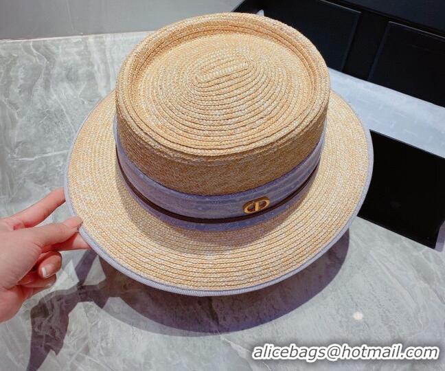 Cheapest Dior Straw Wide Brim Hat 040151 Beige/Blue 2022