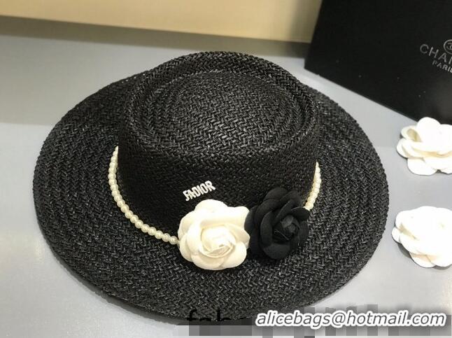 Discount Dior Straw Wide Brim Hat 040174 Black 2022