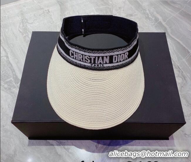 Best Product Dior Straw Visor Hat 053123 White/Black 2022