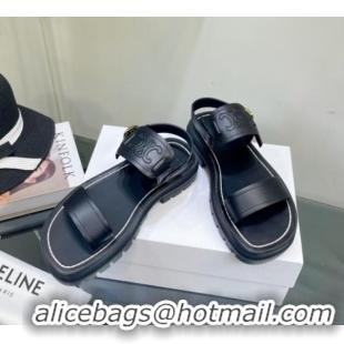 Best Price Celine Clea Triomphe Sandals in Calfskin Black 0611094