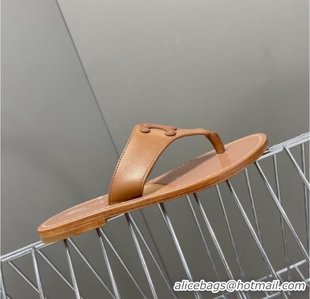 Good Quality Celine Triomphe Calfskin Flat Thong Slide Sandals Brown 062125